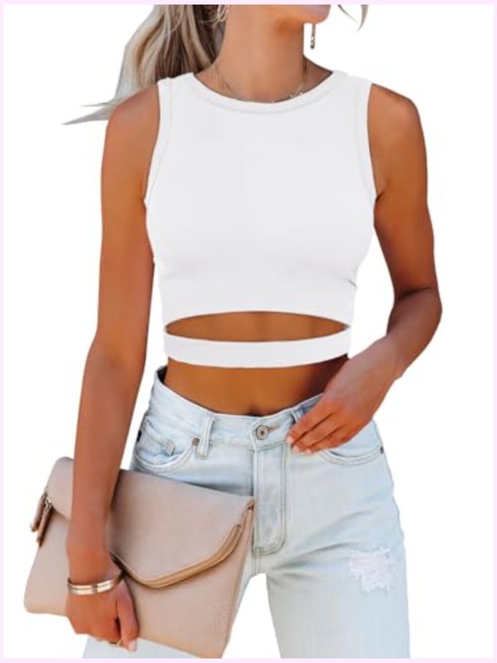 High Neck Cutout Racer Back Crop Tank Top Going Out Y2K Top - Picture 4 of 7